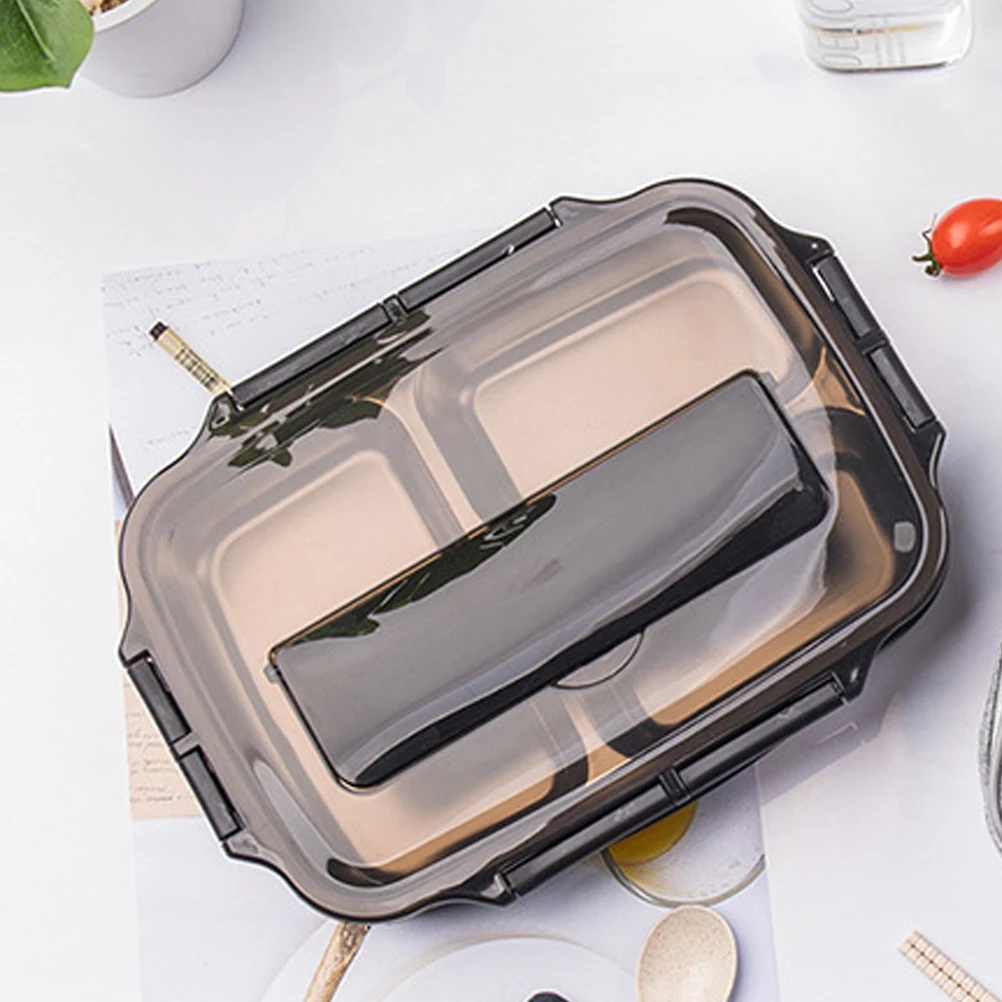 

Stainless Steel Lunch Case Divided Compartments Rice Box Practical Tableware Flatware for Daily Use with Plastic Chopsticks and