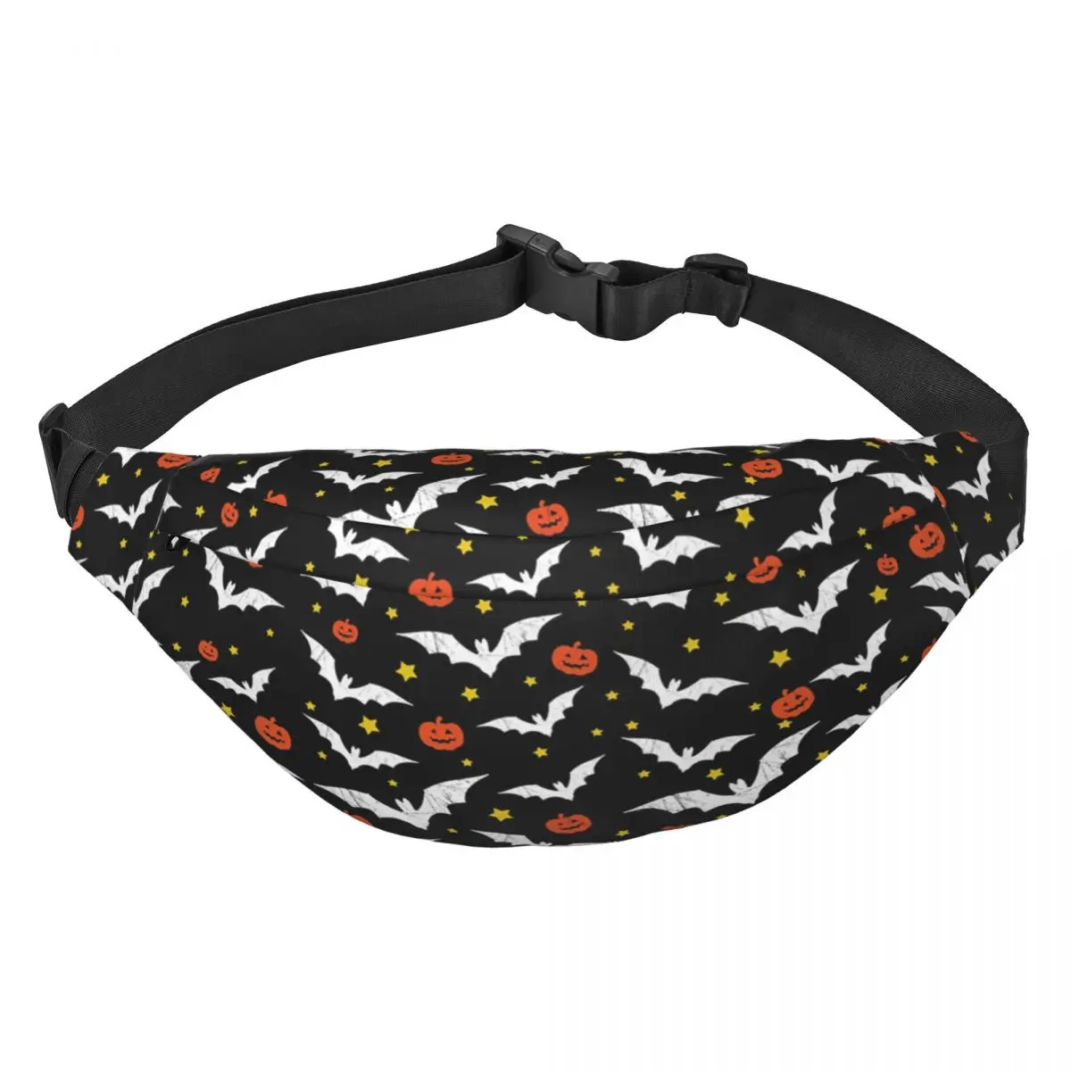 Enchanted Bats In Light Gray On Black Fanny Pack Goth Occult Witch Sling Crossbody Waist Bag for Running Phone Money Pouch