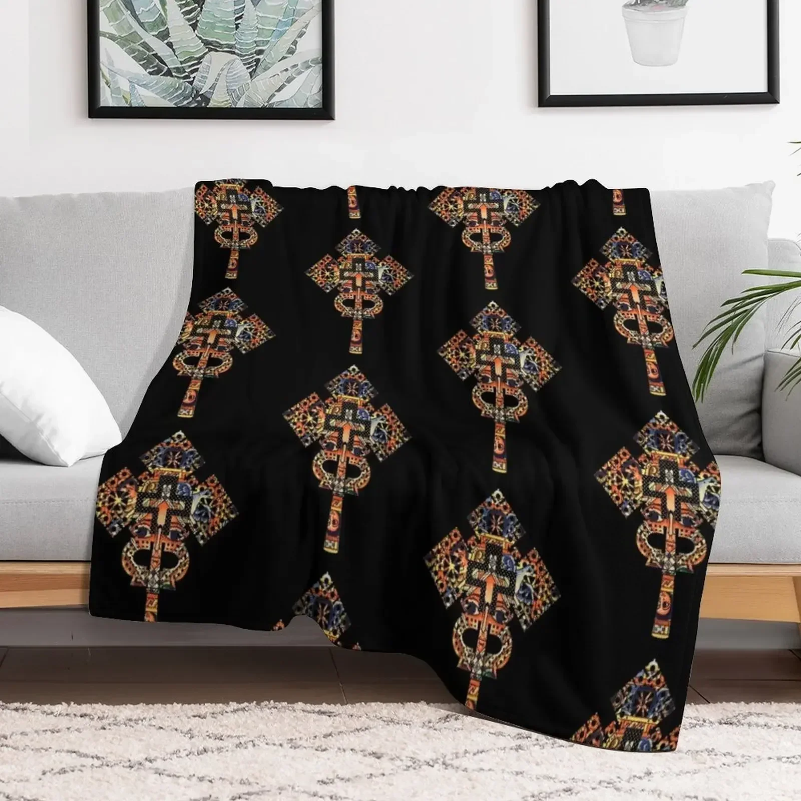 African Art Ethiopian cross Throw Blanket Thins Camping For Decorative Sofa Heavy Blankets