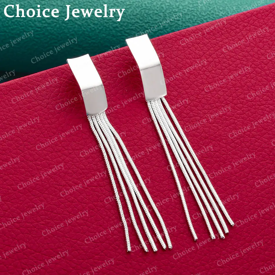 925 Sterling Silver Earrings Square Tassel Shape Drop Earrings For Women Jewelry Fashion Party and Daily Wear