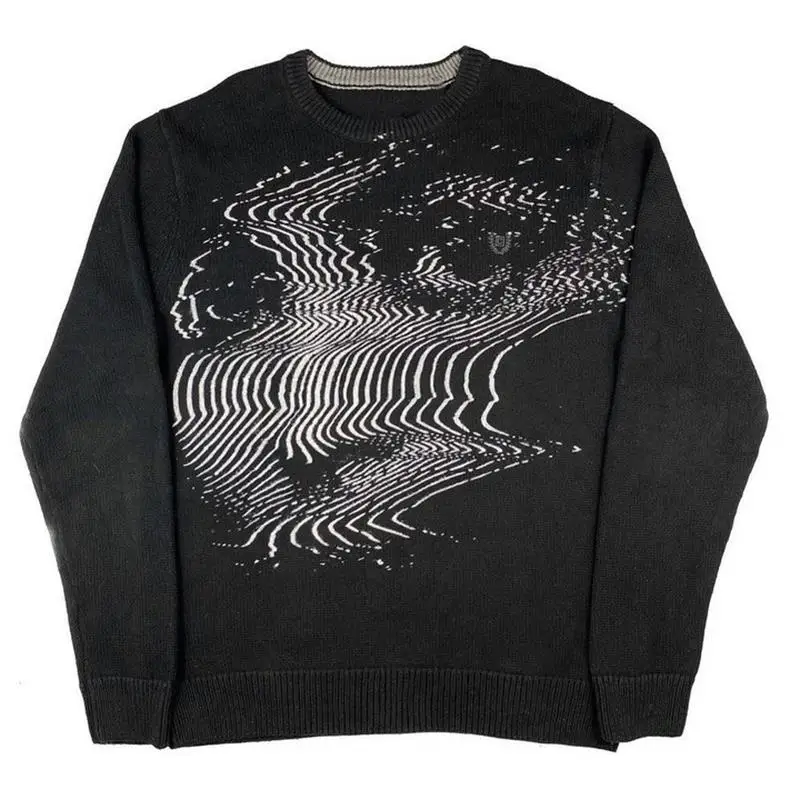 Y2K Knitted Sweater Men Women Harajuku eye Graphic Retro Vintage Knitted Sweater Unisex Cotton couple Pullover