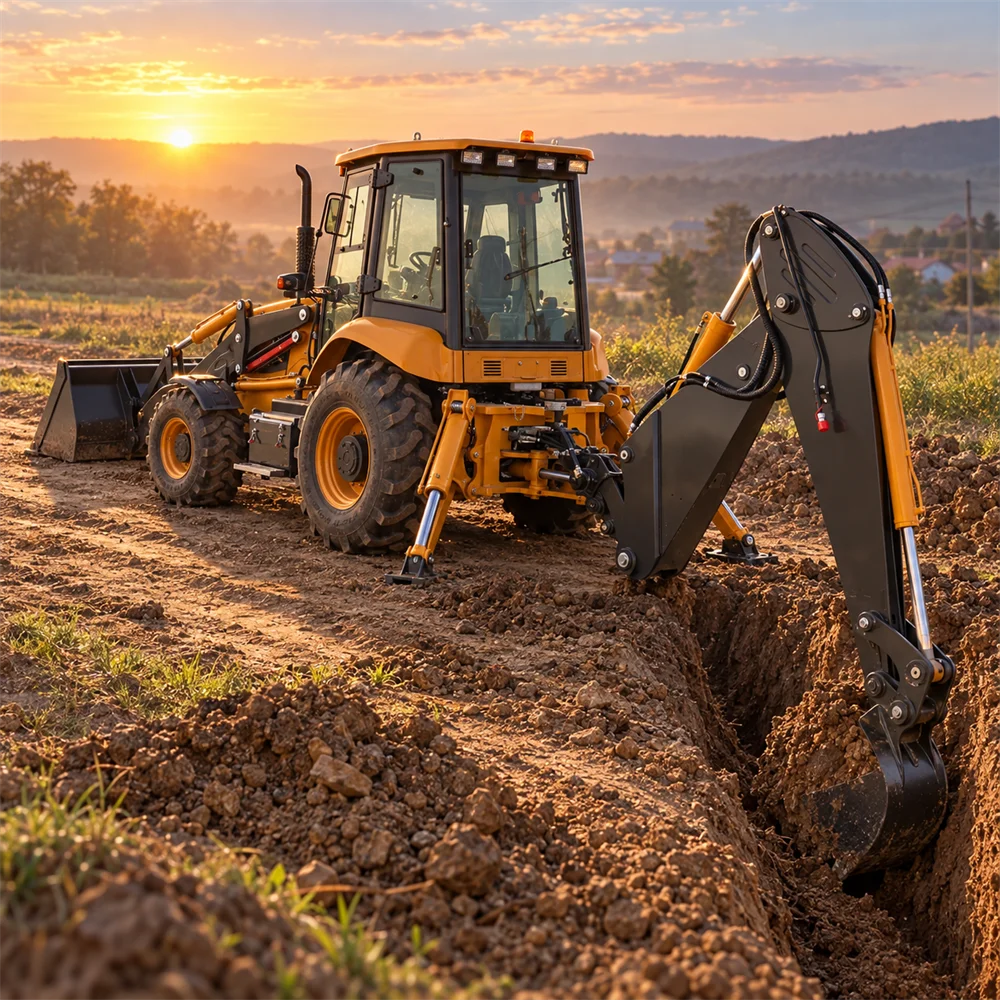 Telescopic Backhoe Loader 4WD Backhoe Loader with 5.3m Digging Depth for Trenching Jobs