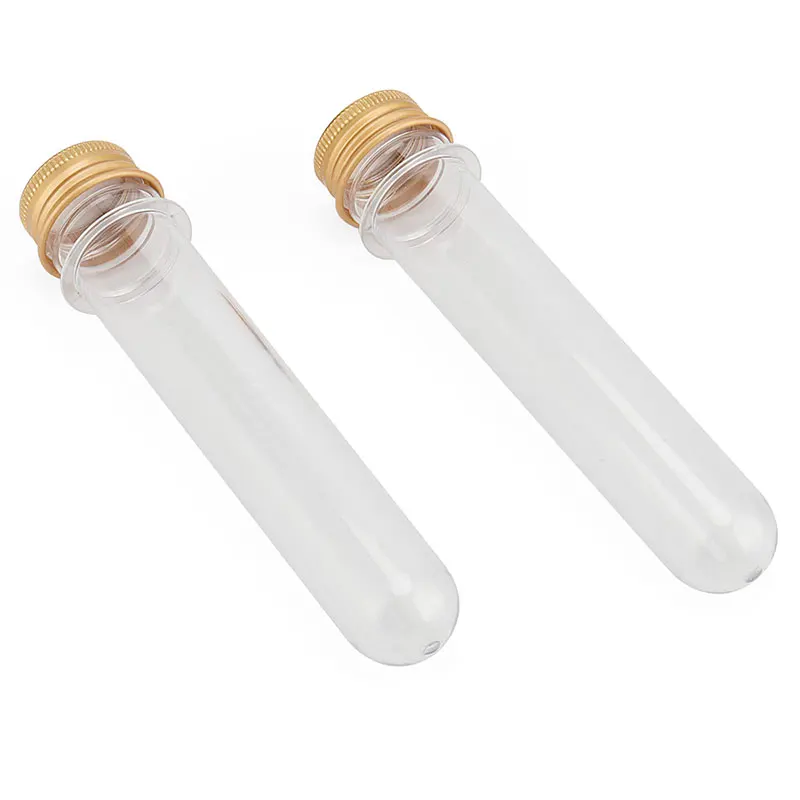 Tubos de ensayo transparentes de 40ml, tubos de ensayo de plástico con tapas de tornillo doradas, para manualidades, decoración de boda, 20 piezas