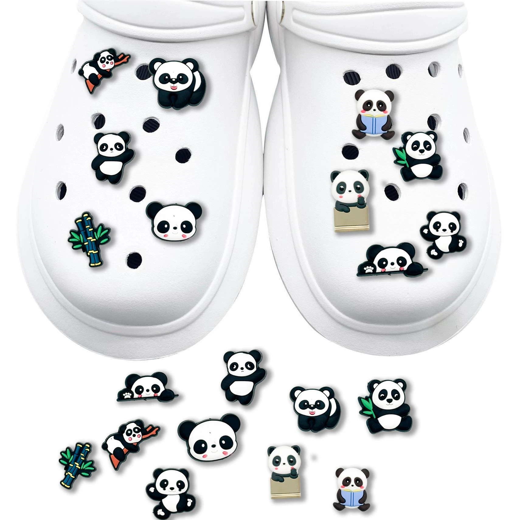 11Pcs  Adorable Set Slipper Sandals Cute Panda Style Charms Decoration Packs for Kid Adult Hole Shoes Accessories Wholesale Bulk