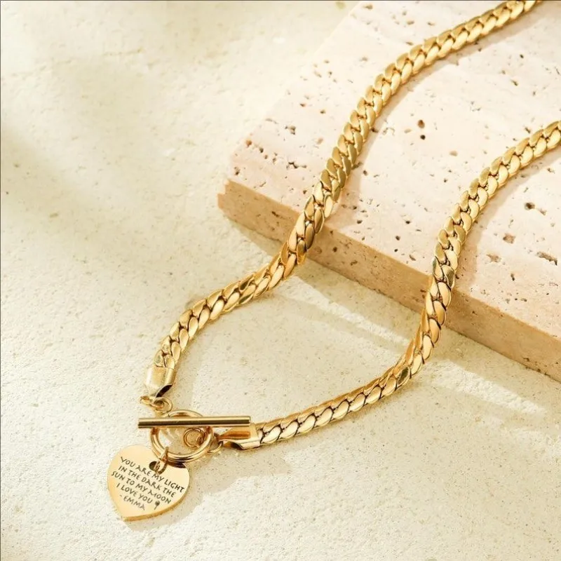 18k Gold Custom Engraved Heart Necklace Finish Heart Charm  Personalised Script Heart Memorial Gift Bridesmaid Gift For Her