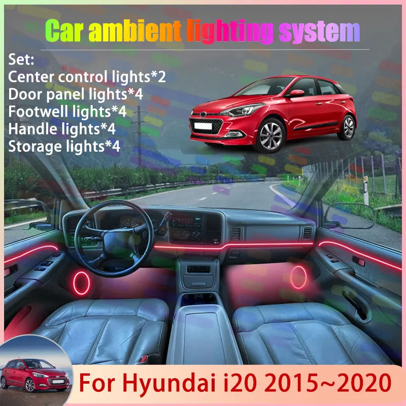 

For Hyundai i20 2015~2020 GB IB 2016 2017 MK2 2th 2/18 in 1 Car Atmosphere Light Lamp RGB Shade Ensemble Streamer Atmosphere Set