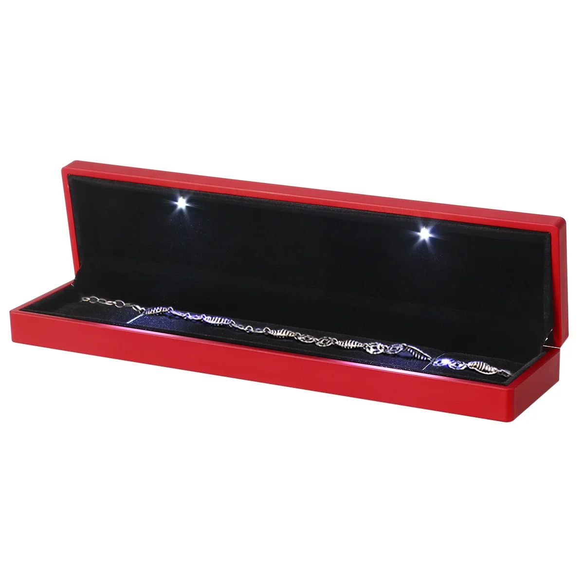 Led Jewelry Box Lighted Dustproof Waterproof Rubber Material Durable Elegant Design Gift For Necklace Ring Storage Display Red