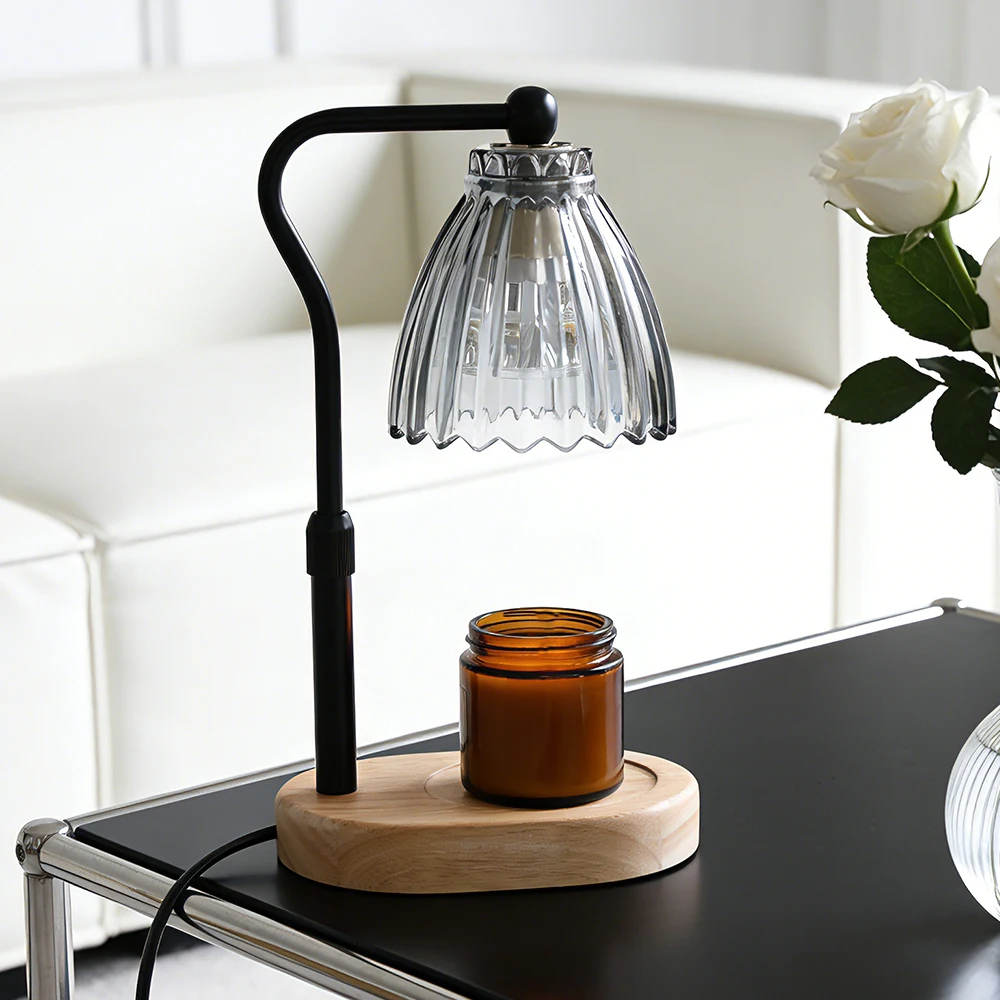 Candle Warmer Lamp Soft Brightness Glass and Wood Base Aromatherapy Candle Warmer Home Decor for Cozy Atmosphere in Living Room