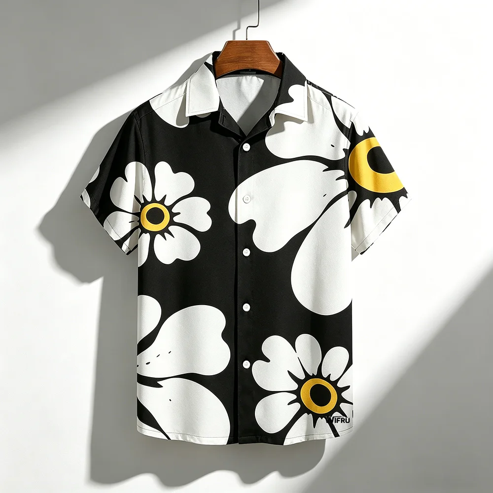 

Summer Fashion Vintage Floral Shirt Nature Landscape Print Hawaiian Shirt Men Women Beach Vacation Casual Short Sleeve Blouse