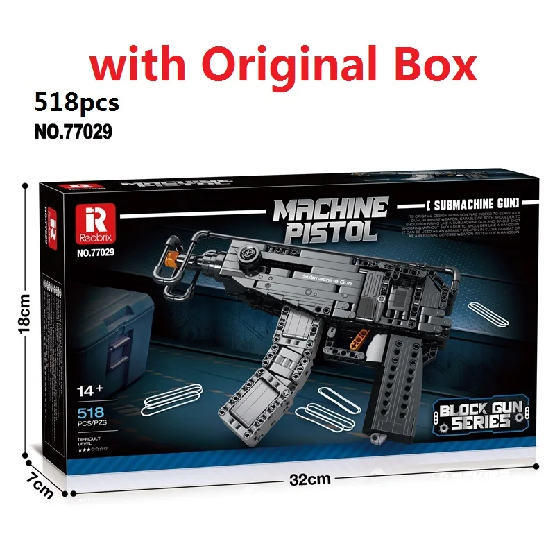Original Box Chrismas Birthday Gift Reobrix Scorpion Submachine Gun Model Military Weapons Series DIY Toys Building Blocks 566Pc