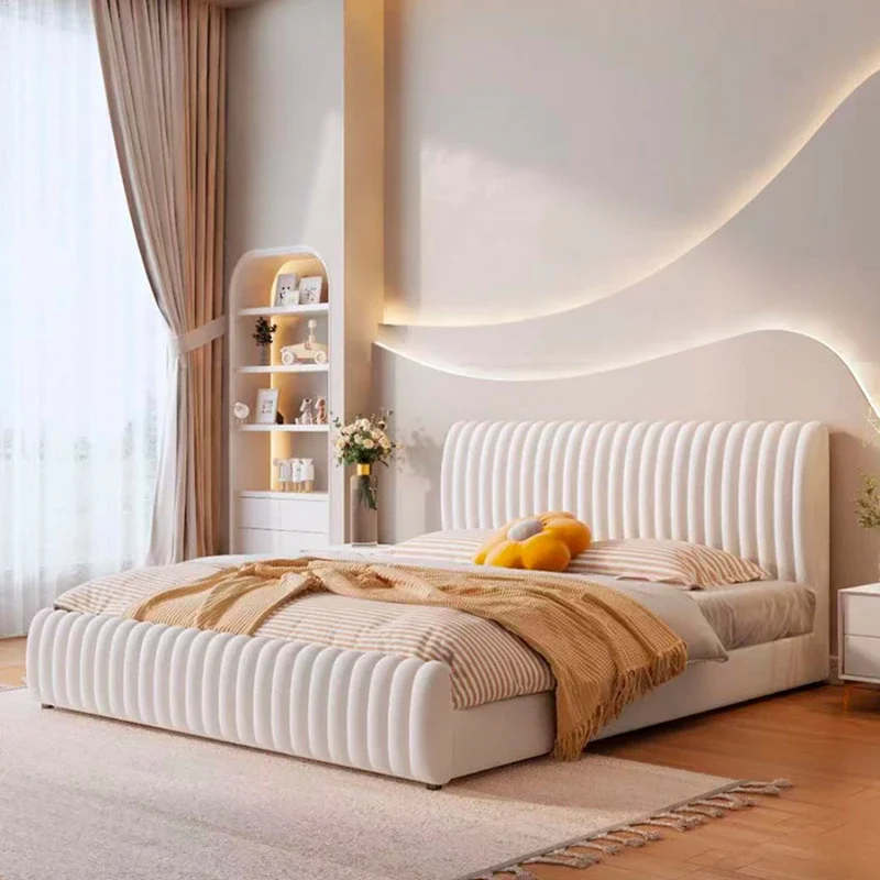 Bed Modern Minimalist Milk Velvet  Cream Master room 1.8M Double  Internet Celebrity Ins Style Disposable