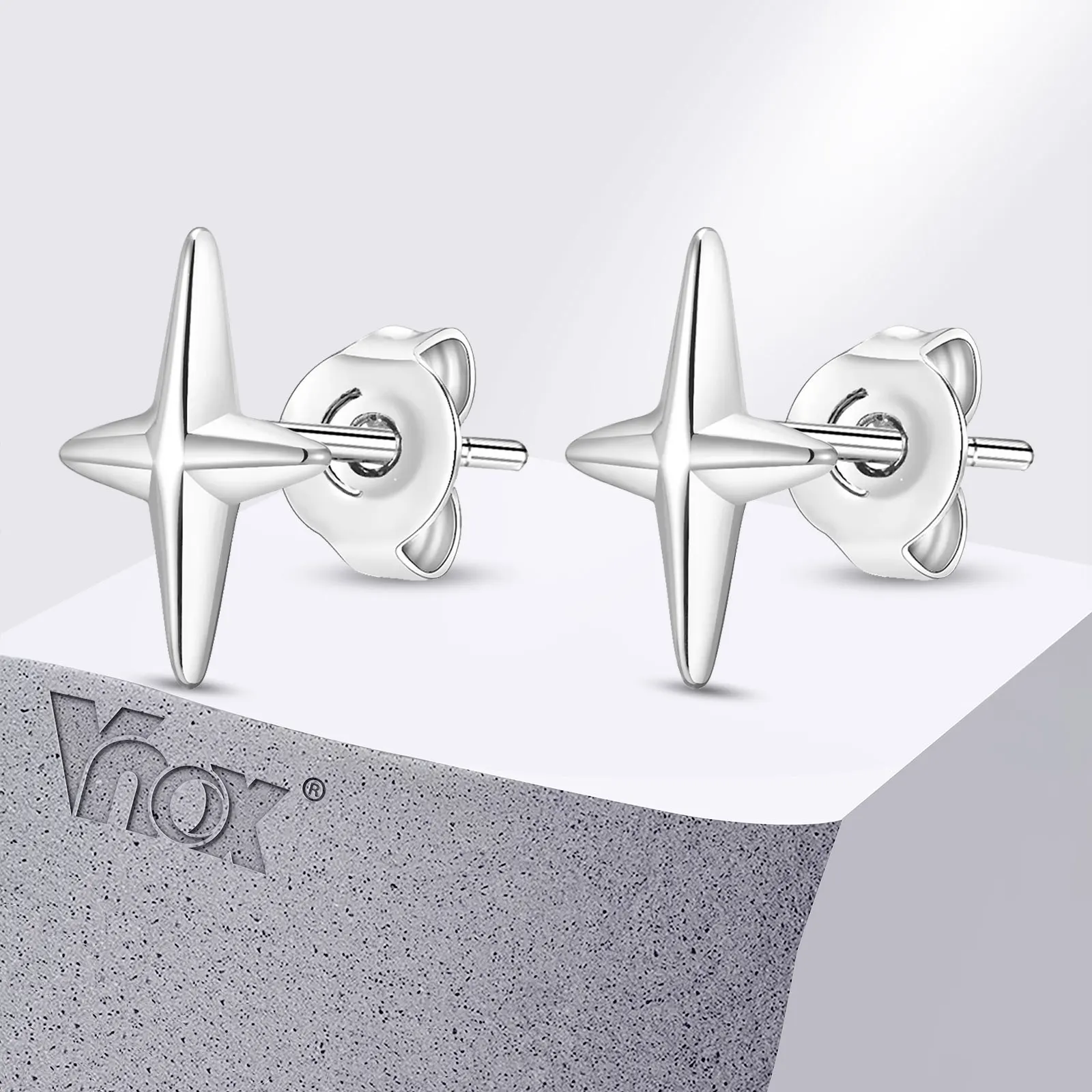 

Vnox Four Point Star Earrings, Never Fade Anti Allergy Stainless Steel Unisex Stud Earrings, Women Men Cross Earrings Jewelry