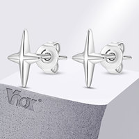 Vnox Four Point Star Earrings, Never Fade Anti Allergy Stainless Steel Unisex Stud Earrings, Women Men Cross Earrings Jewelry