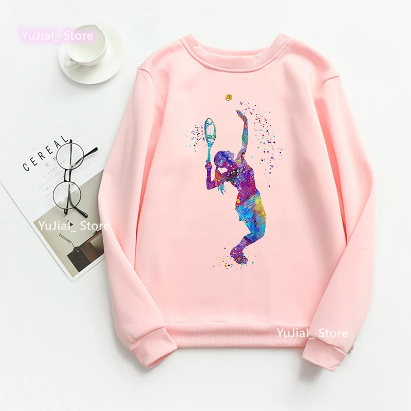 Akwarela siatkówka dziewczyny bluza z nadrukiem kobiety miłość sportowa bluza z kapturem Femme Harajuku Kawaii ubrania modny sweter Streetwear