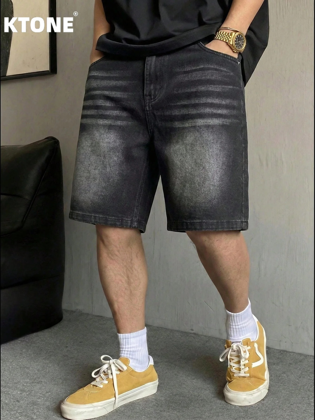 

Мужские повседневные черные джинсовые шорты без стрейча, свободного кроя, однотонные, простые, в стиле стритвир.