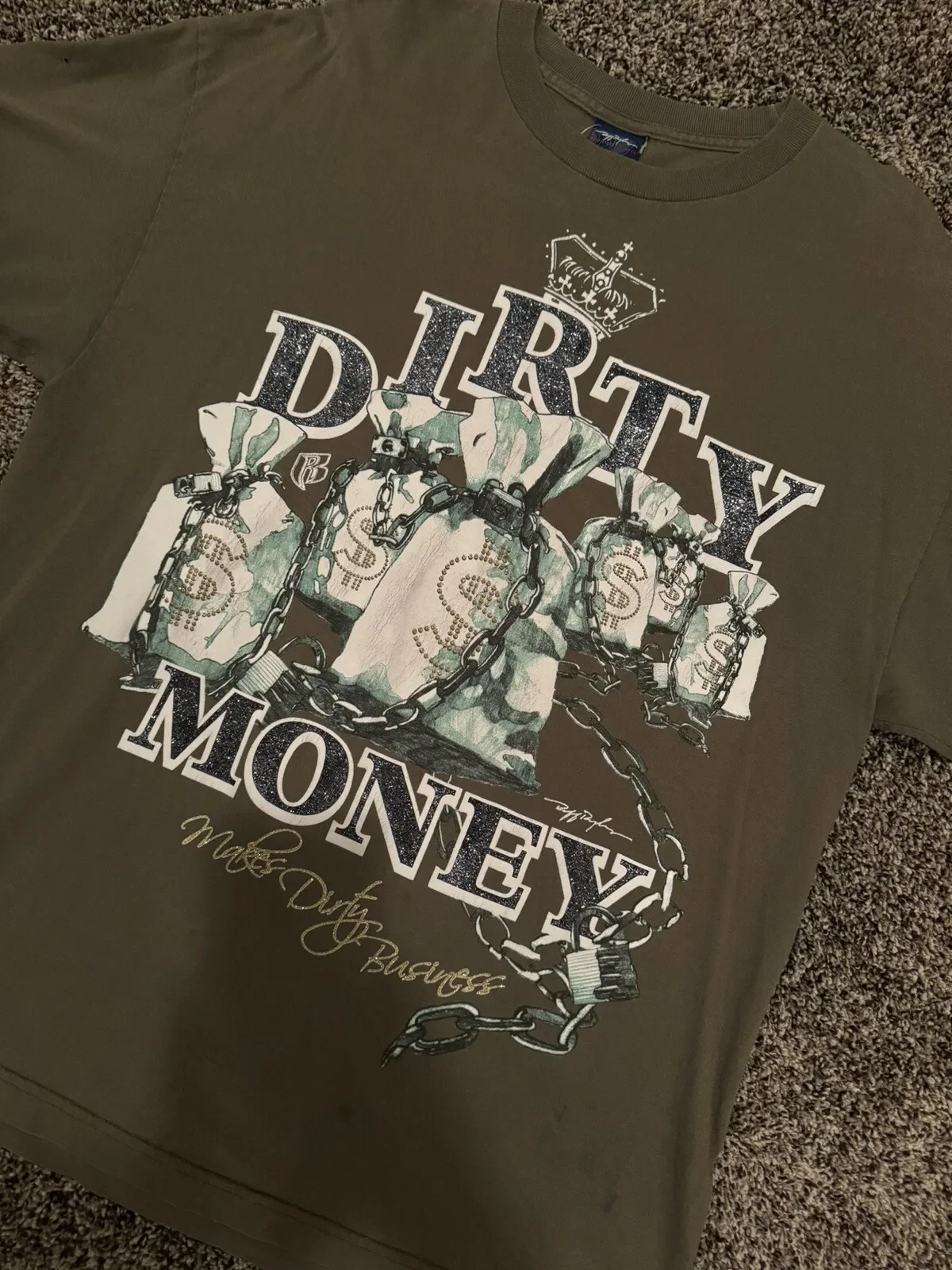 Винтажная оливковая футболка DMX Ruff Ryders «Dirty Money Makes Dirty Business», размер XL