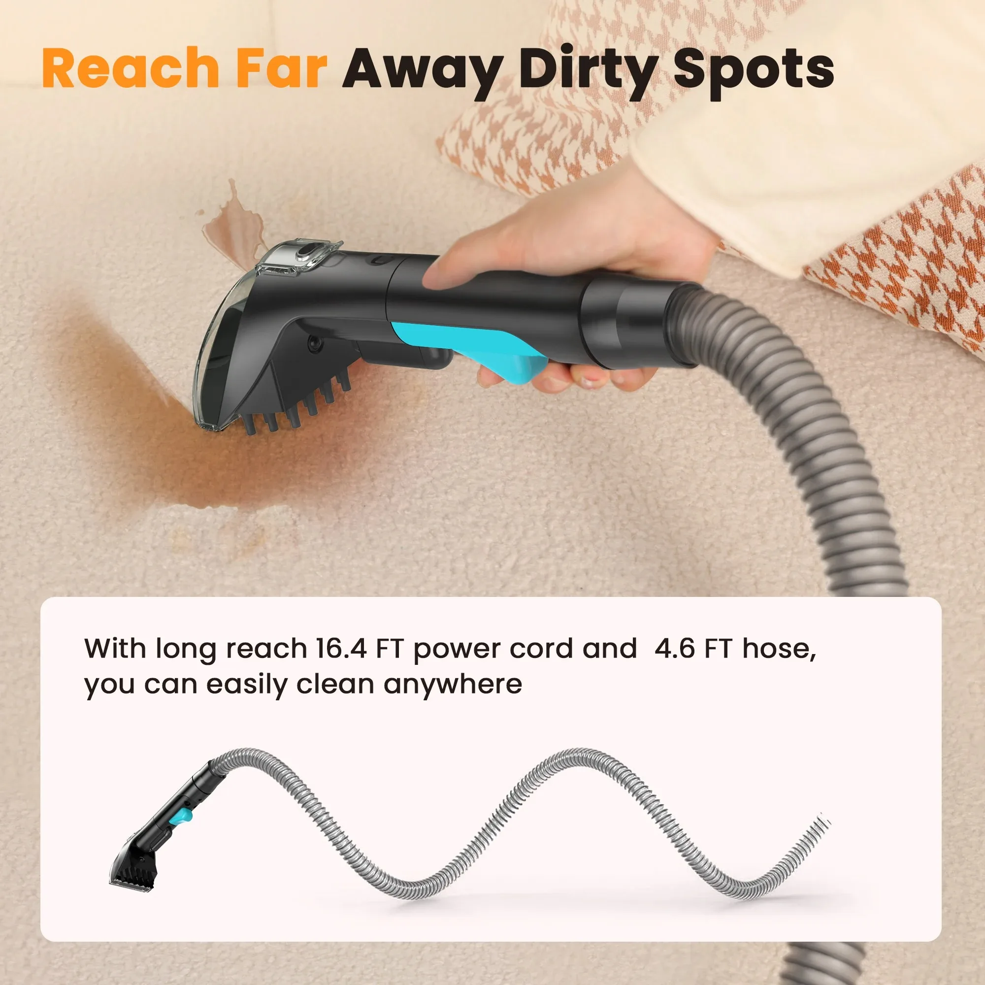 TASVAC C5 16500Pa Powerful Portable Carpet Cleaner Machine Lightweight with Dual Tanks for Pet Stains Sofa Car Stain Cleaning