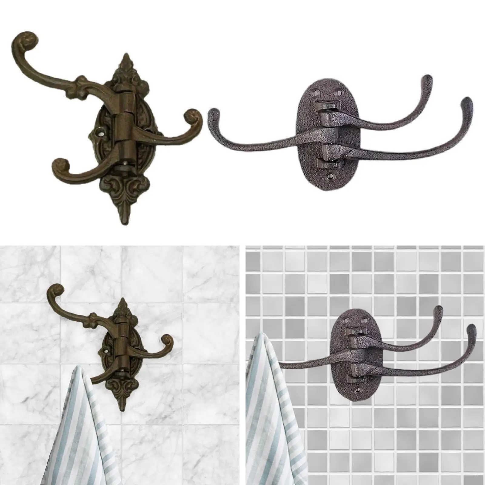 

Cast Iron Hook Hanging Coat Hook with 3 Swing Arm Mudroom Swivel Wall Hook