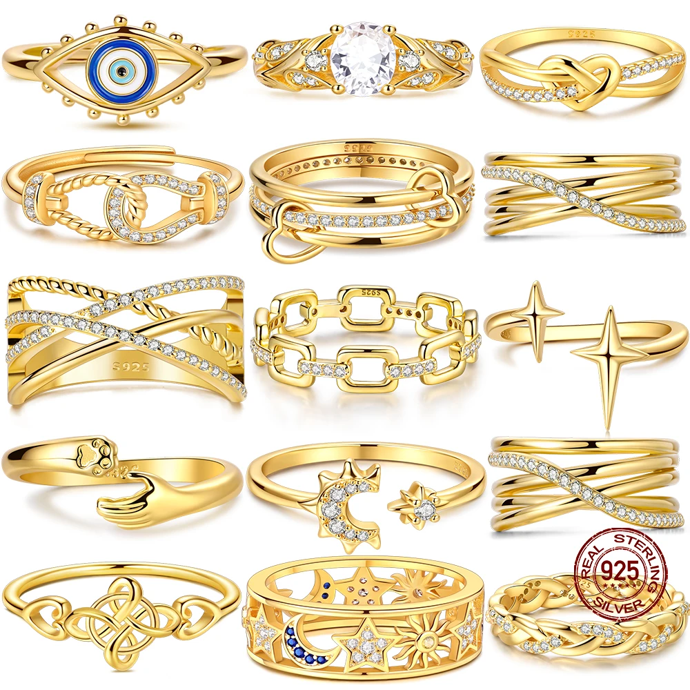 الجديد في الذهبي 925 الفضة لانهائي الزركون ستار القمر الدائري التصميم الأصلي خواتم الاصبع للنساء عالية الجودة مجوهرات الزفاف هدية #1