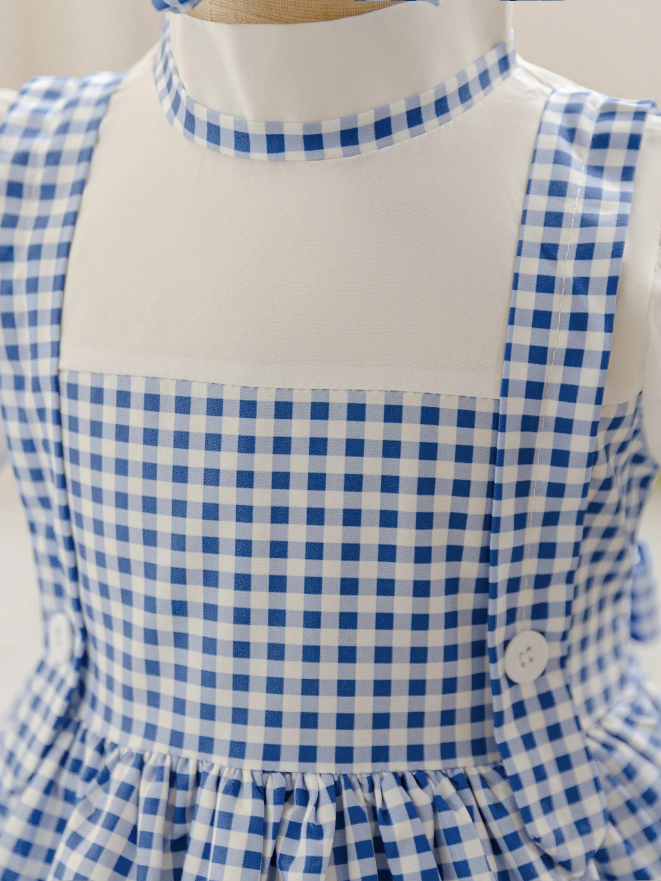 Mädchen Ballkleid mit Schleife und Puffärmeln, Blaues Karomuster, Prinzessinnen-Cosplay, Hochzeit, Kindergeburtstag, Klavier-Auftritt Kostüm ﻿ – Detail 6