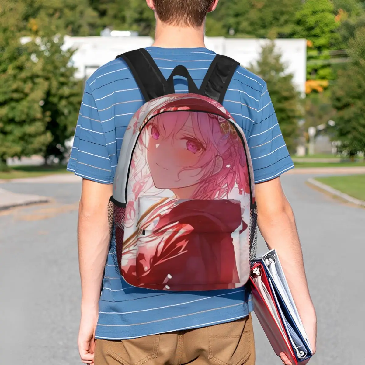 Anime Girl Wear Uniform And Cherry Blossoms Backpack Student BookBag Children School Bag Laptop Shoulder Bags for Boys Girls
