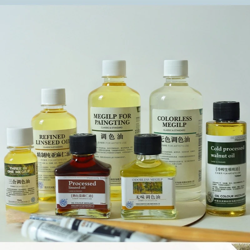 75/280/500ml Oil Painting Medium Odorless Turpentine Flaxseed Walnut Oil for Color Correction and Protection of Works