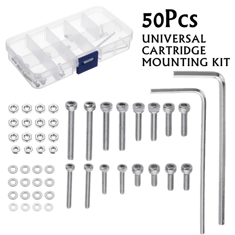

50pcs/set M2.5 Universal Turntable Headshell Cartridge Mounting Kit Stainless Steel Bolts Screws Nuts Set with Case