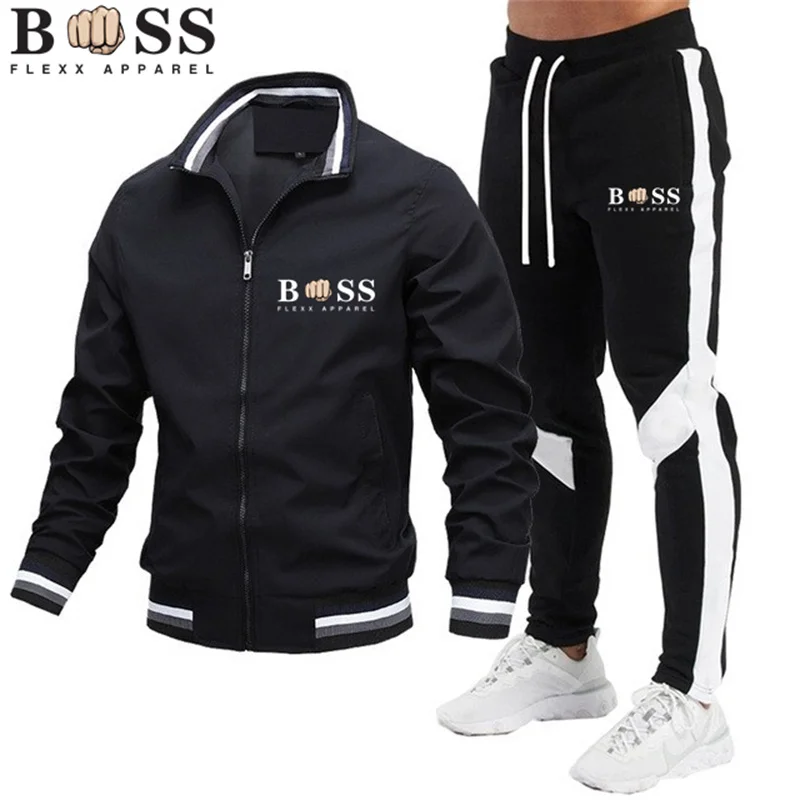 Conjunto para hombre, nueva ropa deportiva para primavera y otoño, conjunto de 2 piezas, traje deportivo, chaqueta + pantalón, chándal, ropa de moda