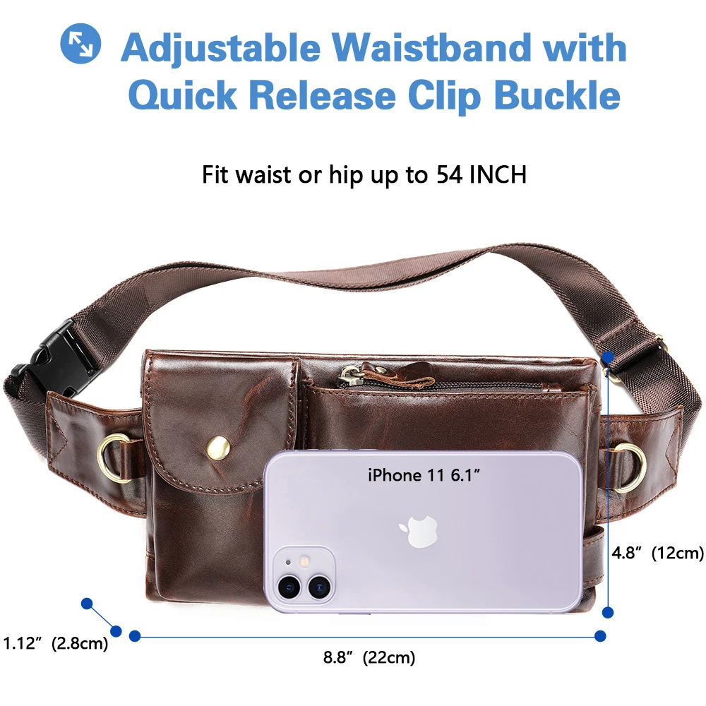 Genuine Leather Men's Waist Bag Fanny Pack Crossbody Shoulder Chest Sling Bags Mens Hip Belt Bag Tactical Daypack for Men Women