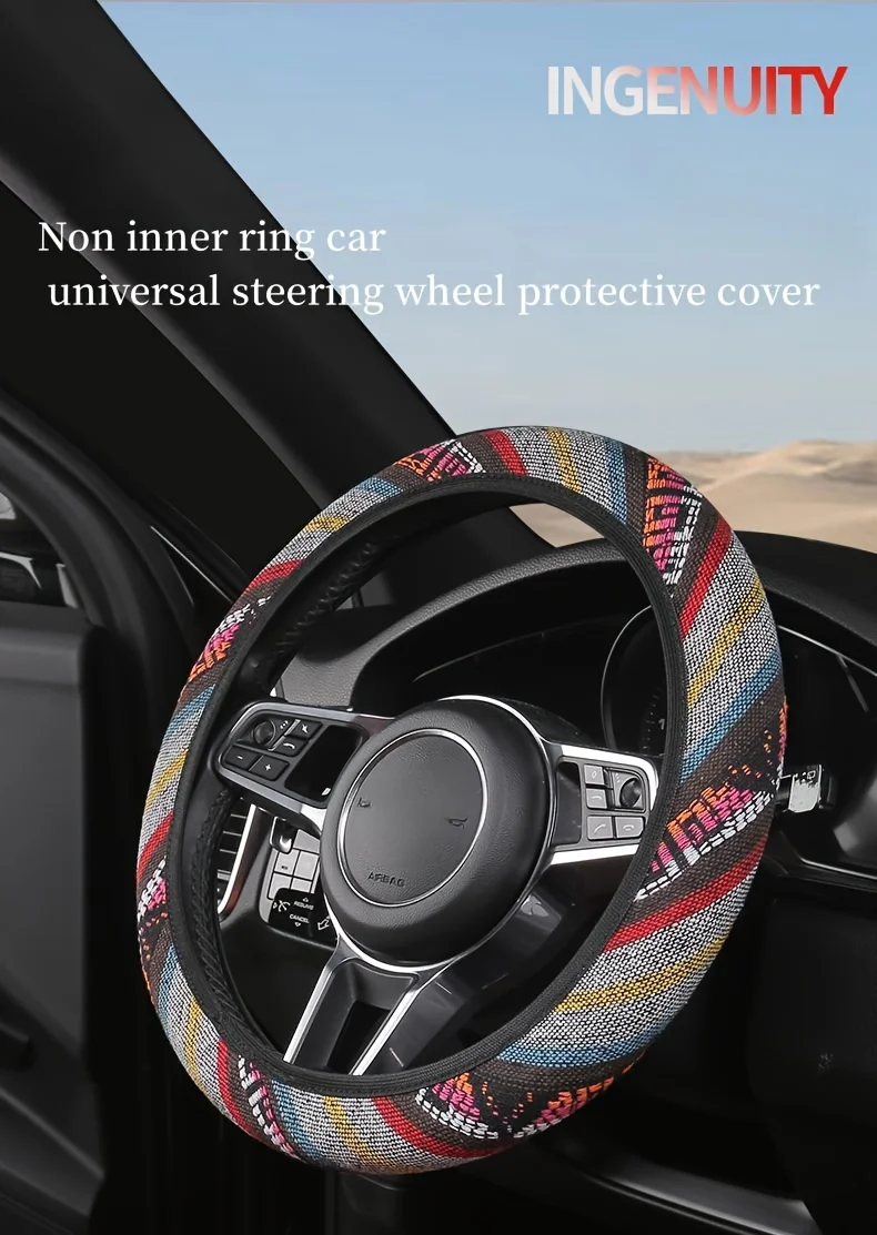 38 cm 15 Zoll personalisierter, elastischer Auto-Lenkradbezug ohne Innenkreis im Ethno-Stil mit einzigartigem Design – Detail 5
