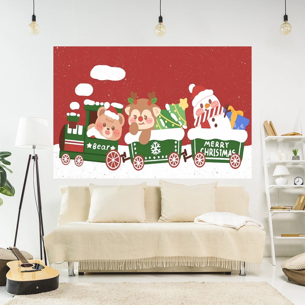 

Рождественский гобелен с героями мультфильмов, каваи, аниме, печатный флаг, вечерние фон, 4 отверстия, настенные ковры, украшение для общежития, диванное одеяло