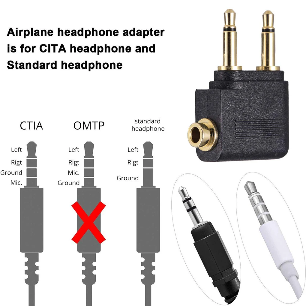 Dual 3 5mm Male to 3 5mm Female AUX Audio Jack Adapter Airplane Travel Earphone Golden Plated Converter