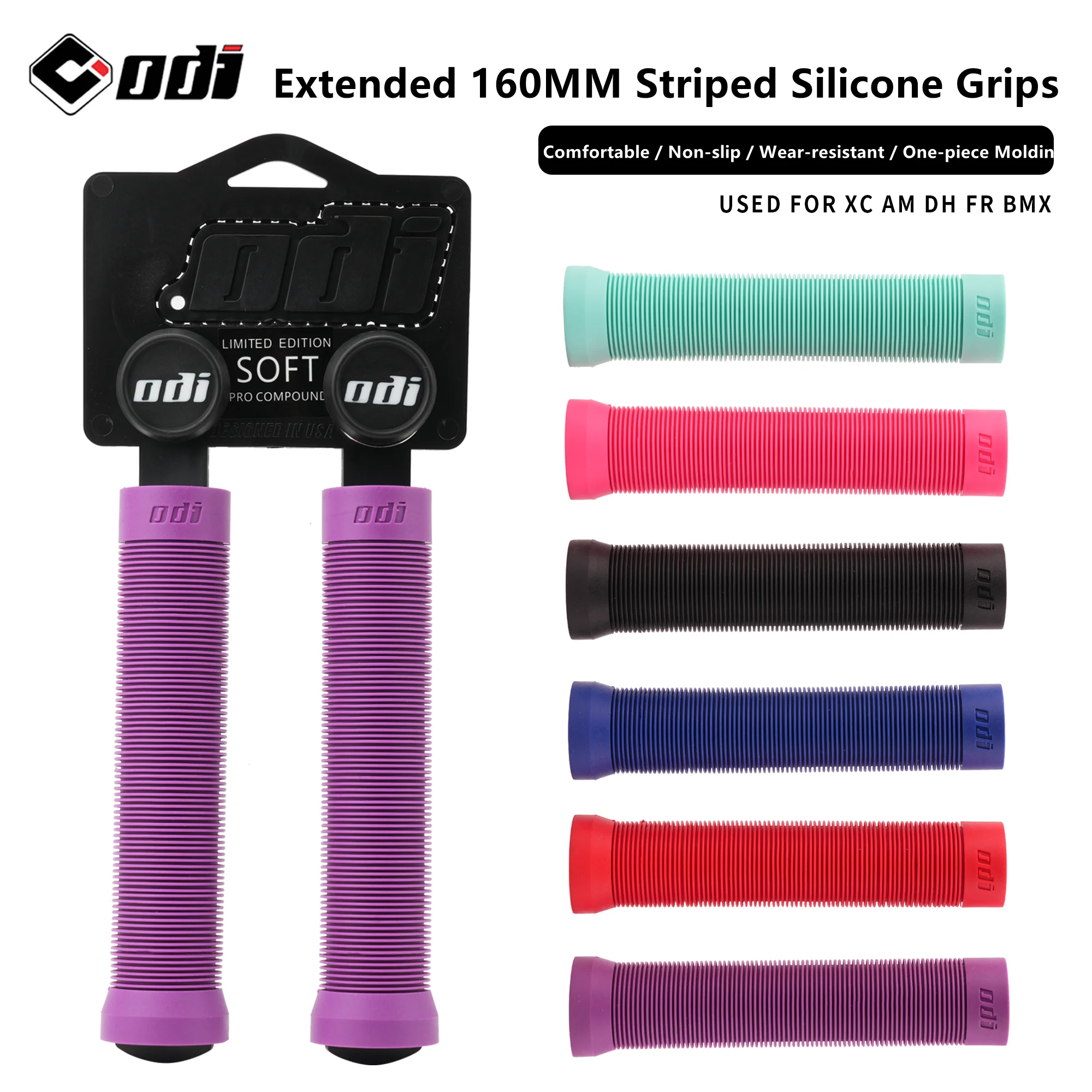 

ODI Bike Grips 160mm Extended Soft Silicone Grips MTB Handlebar Cuff Shockproof MTB Handle Cover for XC AM DH FR BMX