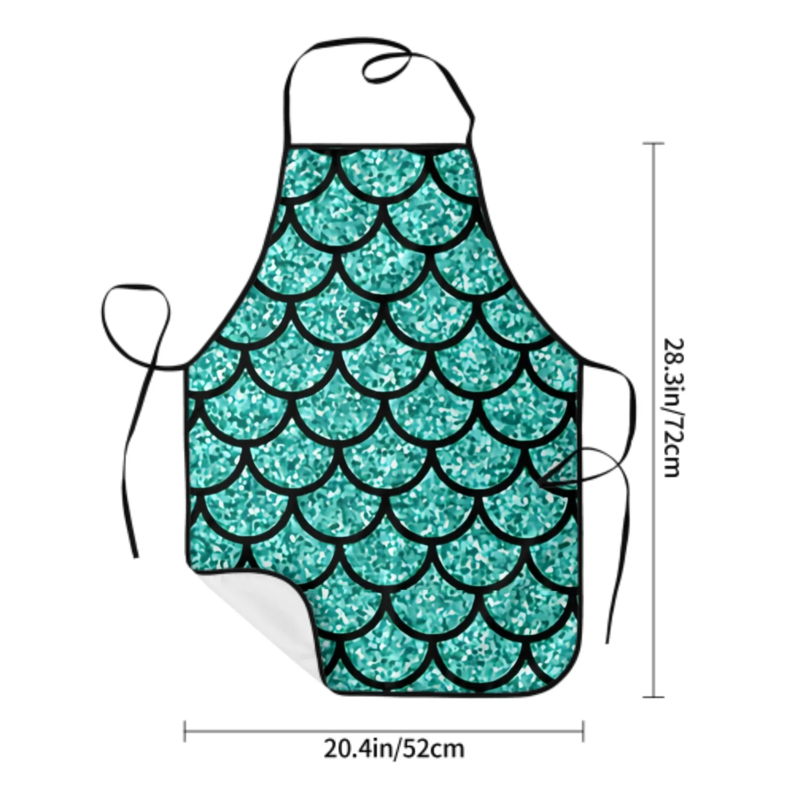 Green Mermaid Polyester locking hem Apron Home Cooking Baking Kitchen Blue Fish Scales Apron Mermaid Colorful Fish Scales