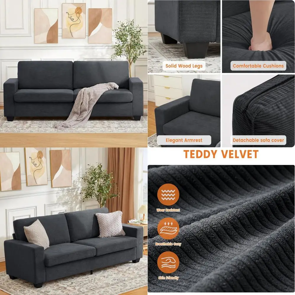 

83 Corduroy 2-Seater Loveseat with Wide Armrests, Removable Washable Covers for Small Living Spaces (K Gray)