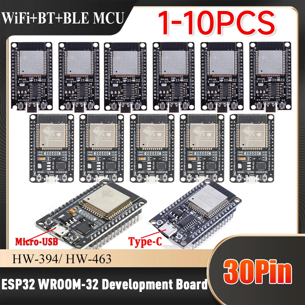 1-10PCS ESP32 TYPE-C/USB CH340C CP2102 WiFi+Bluetooth Ultra-Low Power Dual Core ESP32-DevKitC-32 30Pin Expansion Board