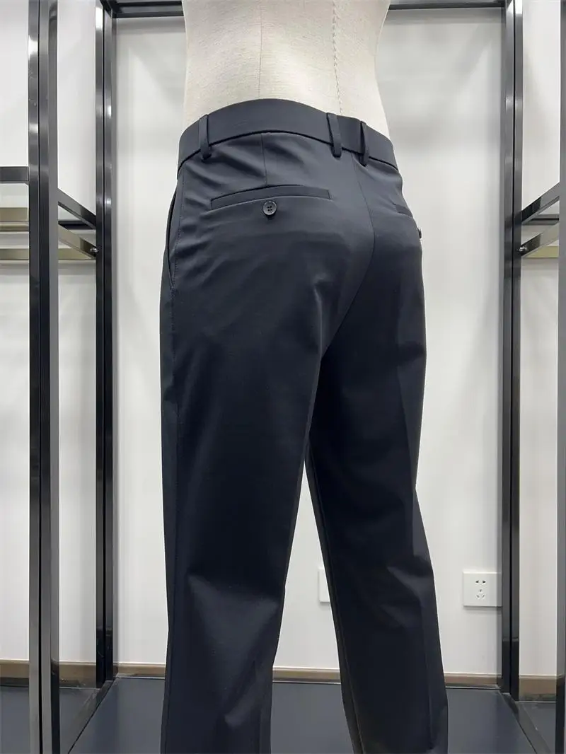 

Busin Casual Light Blue Men's Pants Elastic Long Trousers for Office Work Non-iron Spring Season Straight Leg Trousers