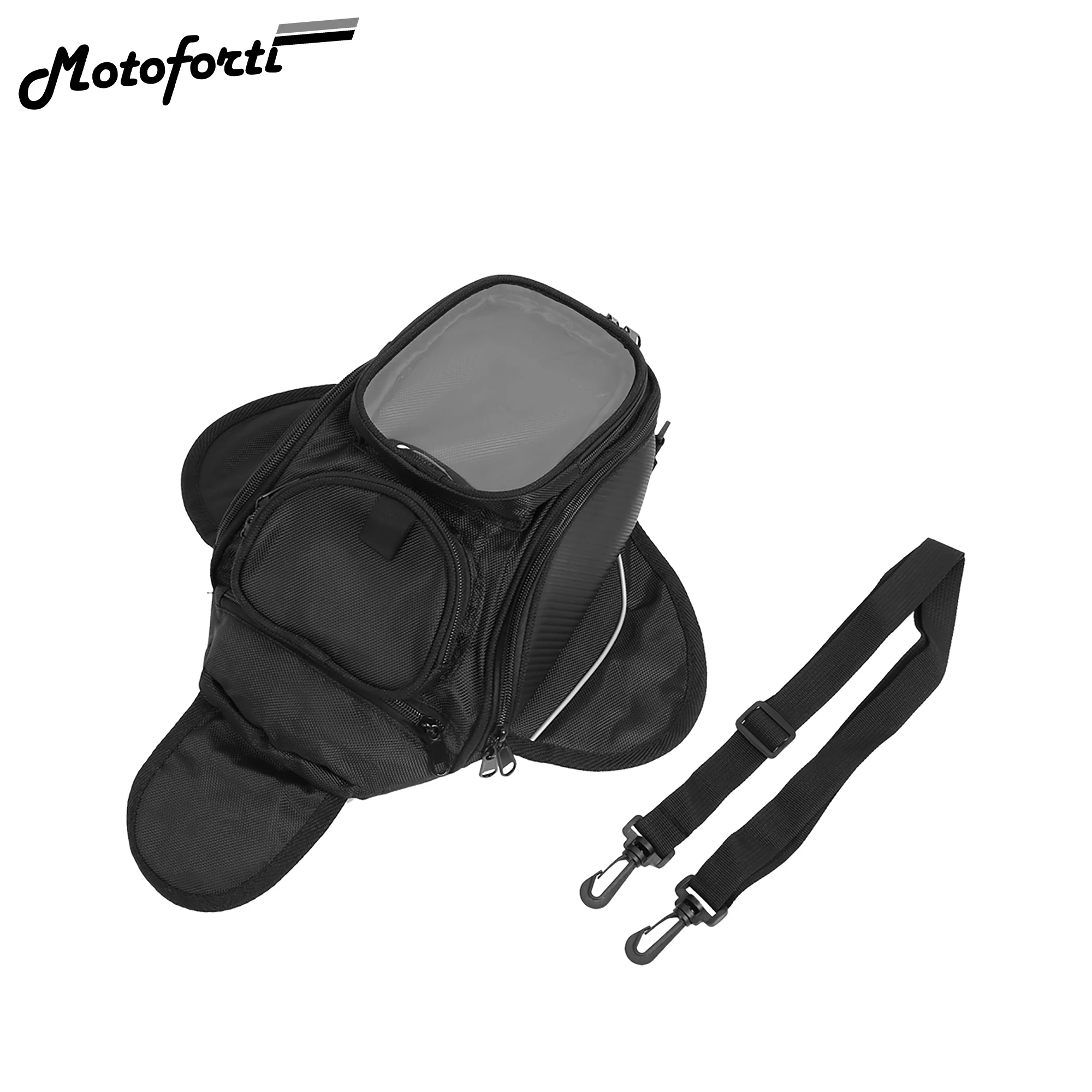 

Motoforti Universal 6.8'' Black Motorcycle Tank Bag Oxford Waterproof Magnetic Gas Oil Fuel Saddlebag with Big Window