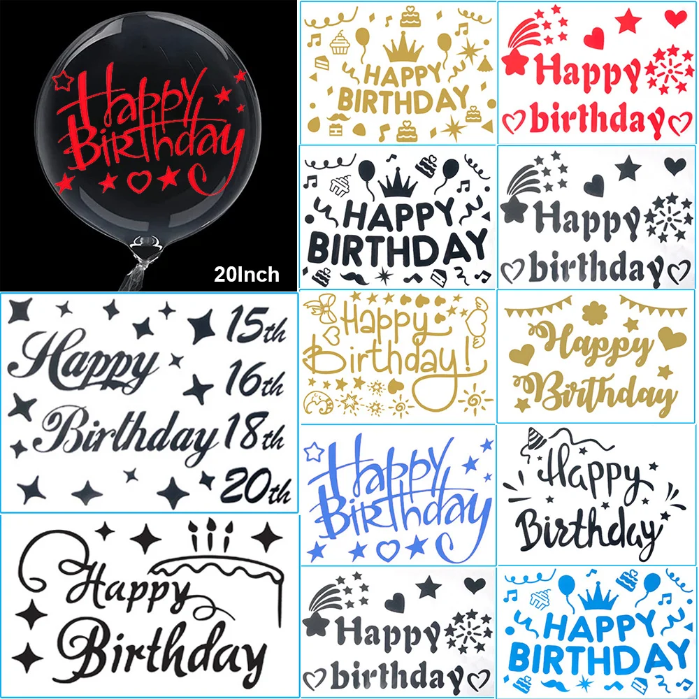 6 Pieces Happy Birthday Balloon Sticker Bobo Classic Party Balloon Stickers PVC Letter Stickers DIY Birthday Party Decoration