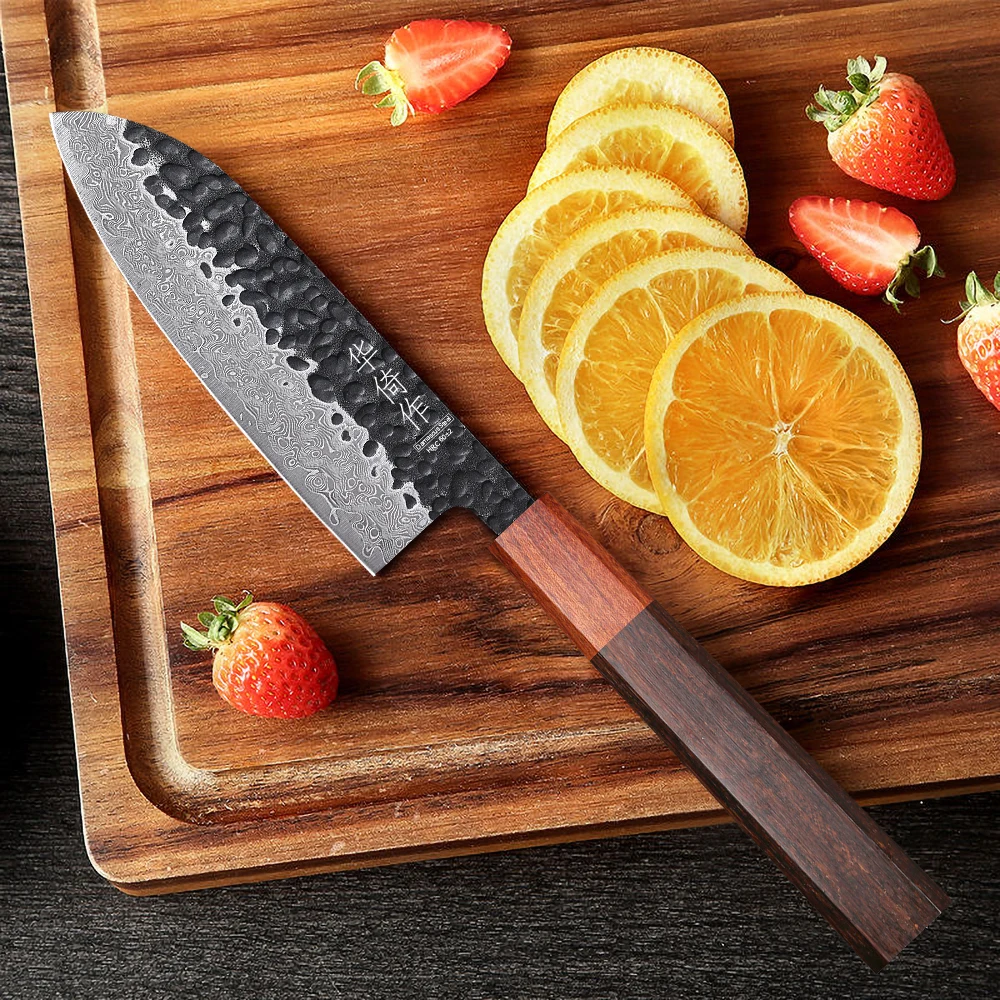 5-inch Japanese Hand Forged Santoku Knife Damascus Steel Professional Chef Knives Kitchen Utility Sharp Cleaver Cooking Tools