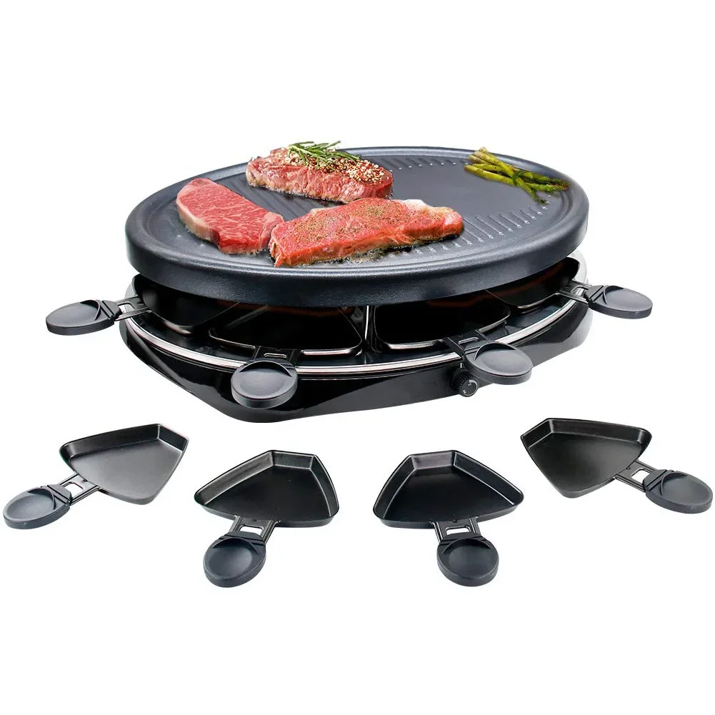 Parrilla eléctrica para barbacoa, combinación perfecta de parrilla para fondue para 8 personas, barbacoa eléctrica redonda, parrilla para queso