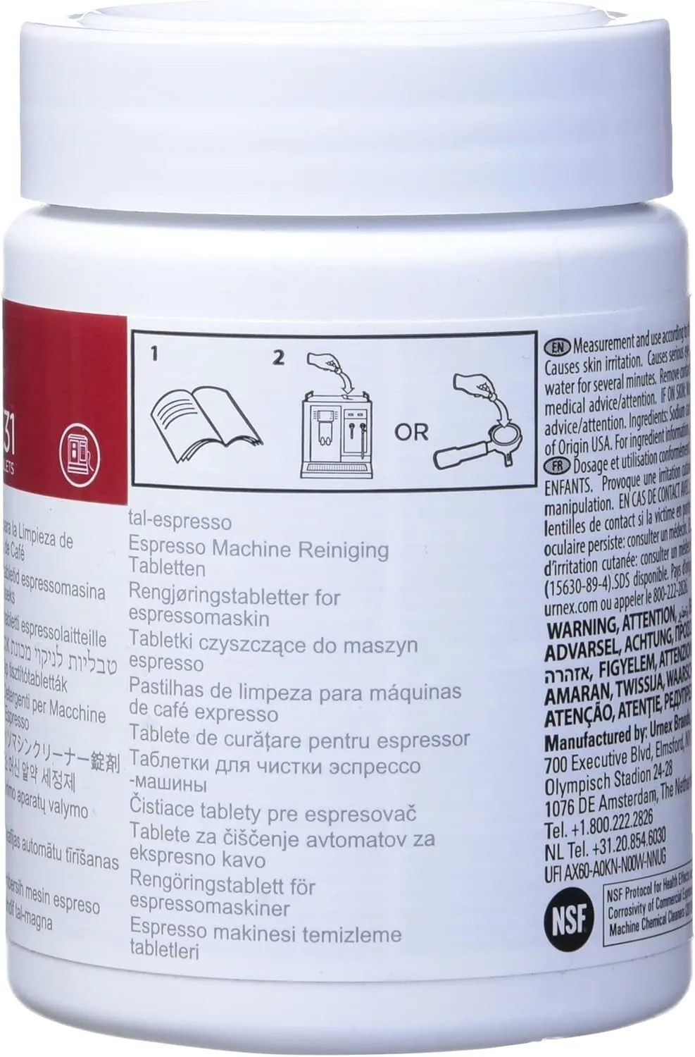 Urnex E31 Cafiza Cleaning Tablets for Espresso Machines, Pack 100x2g