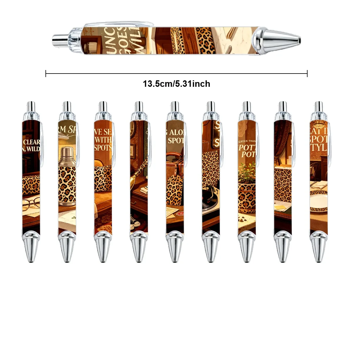 10PCS Leopard Print Pens Black Ink Trendy Gift Pens