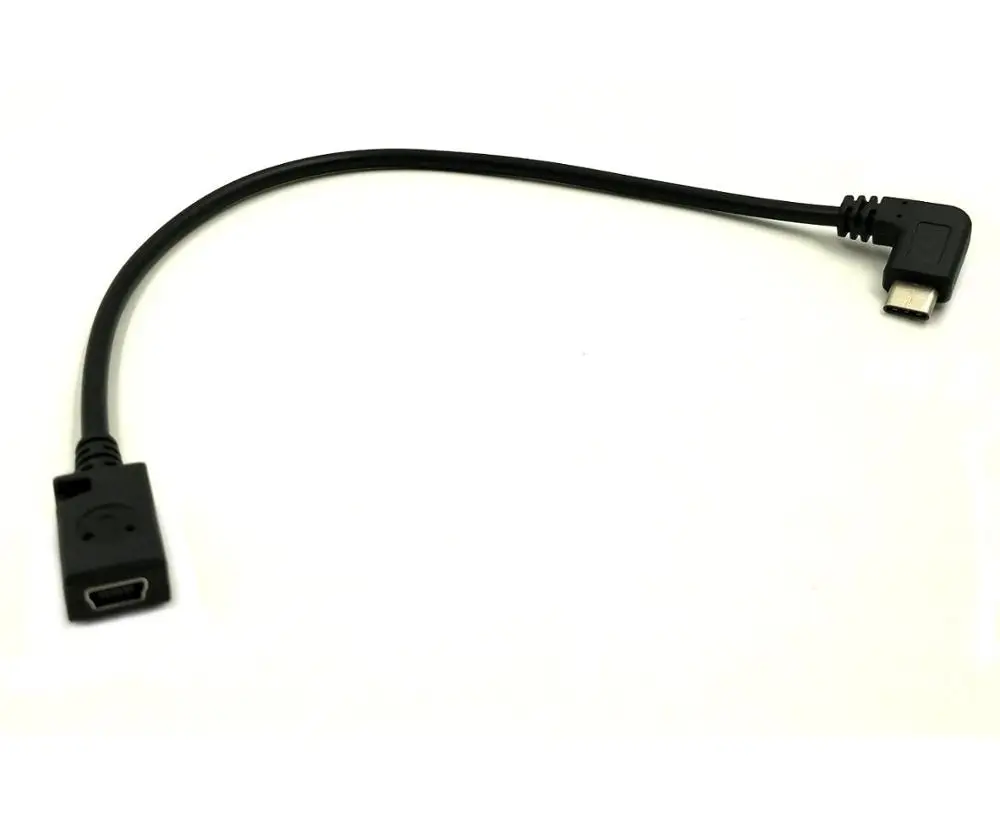 Right Angle USB-C Charging Cable, Duttek USB 3.1 Type C Male to Mini USB (Mini B) Female Converter Cable Cord 0.3m