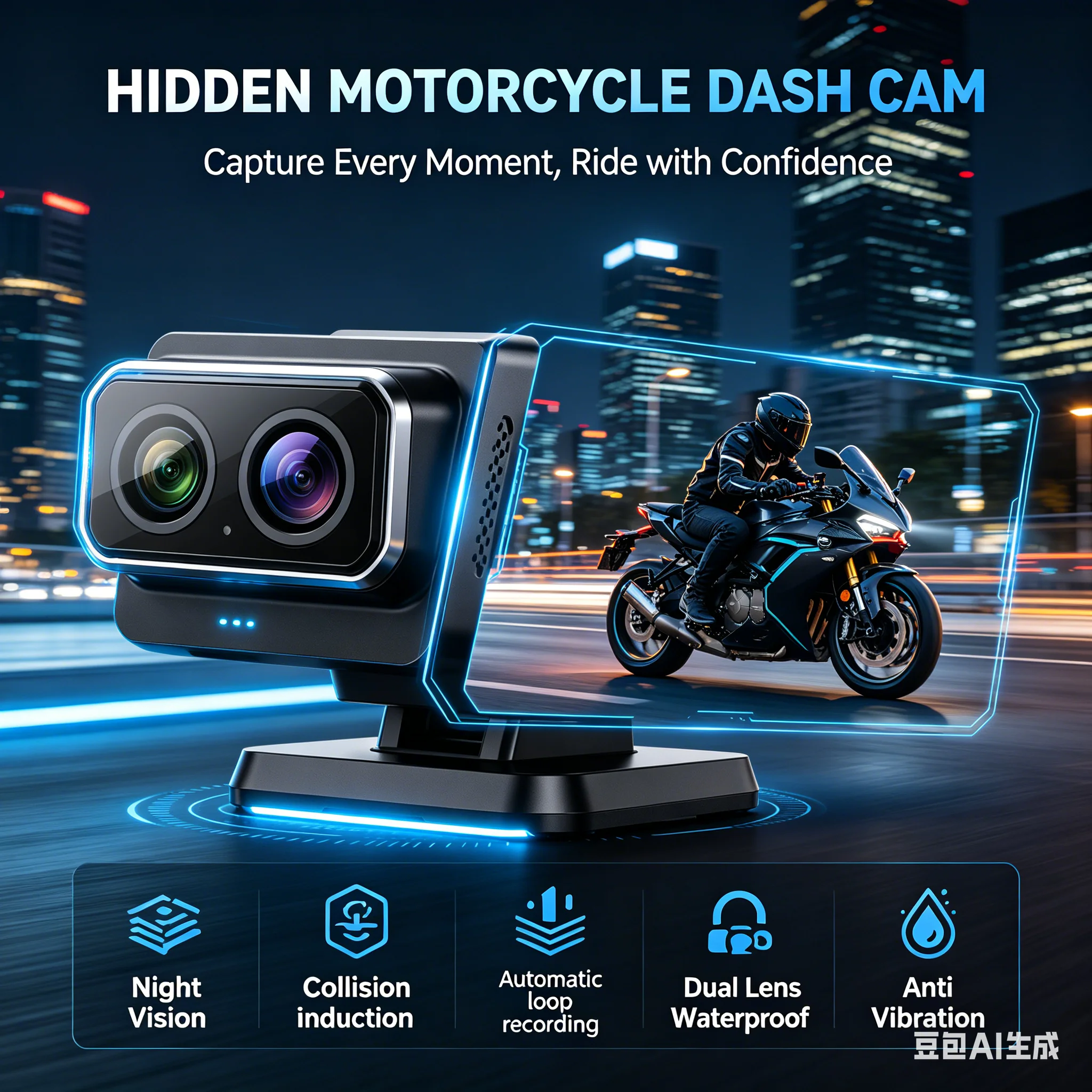 Motorcycle Dash Cam Single 2K / Dual 1080P Front & Rear Recording WiFi Waterproof DVR with Night Vision & Loop Recording