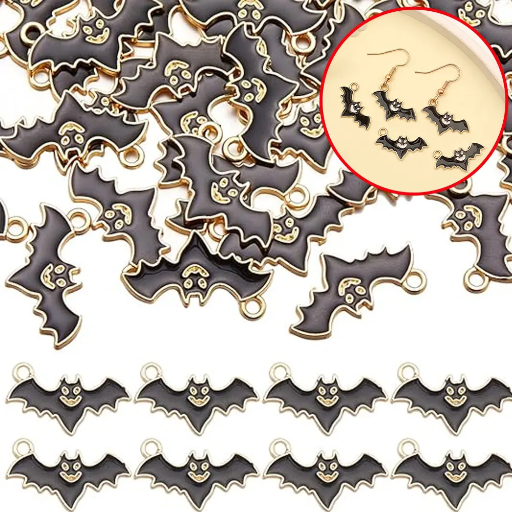 8/17/27pcs Black Bat-shaped Decorative Pendant, DIY Earrings Necklace for Valentine's Day Halloween Gift Decoration Accessories