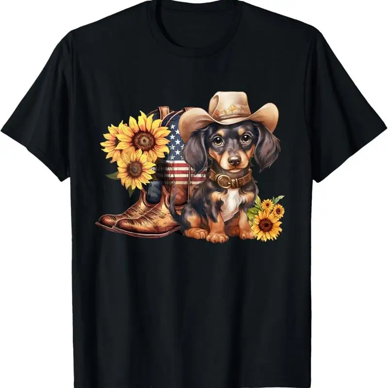 Patriotic Dachshund Dog Cowgirl Boots 4Th Of July Sunflower T Shirt