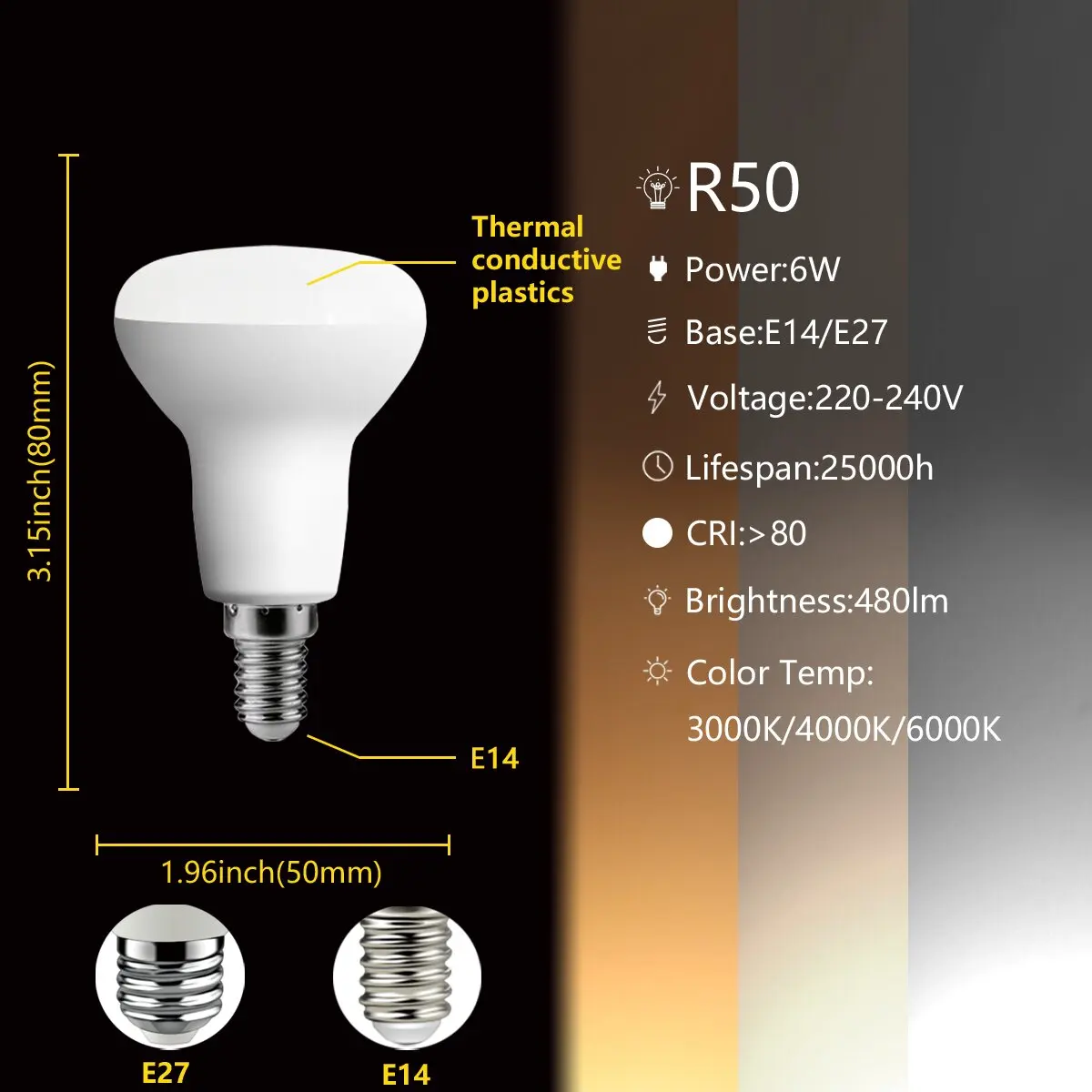 โคมไฟเห็ด R63 R50 LED ส่งตรงจากโรงงานโคมไฟ E14 E27 R80 220V 6W 10W 12W ไม่มีไฟแฟลชภายในอาคารสอดคล้องกับ ERP2.0