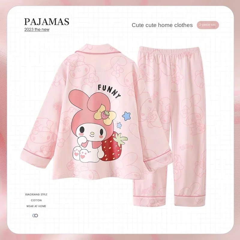 Miniso Summer Cartoon Children\'s Pajamas Casual Long Sleeved Set Girls Short Sleeved Shorts Little Girl Home Clothing Gifts