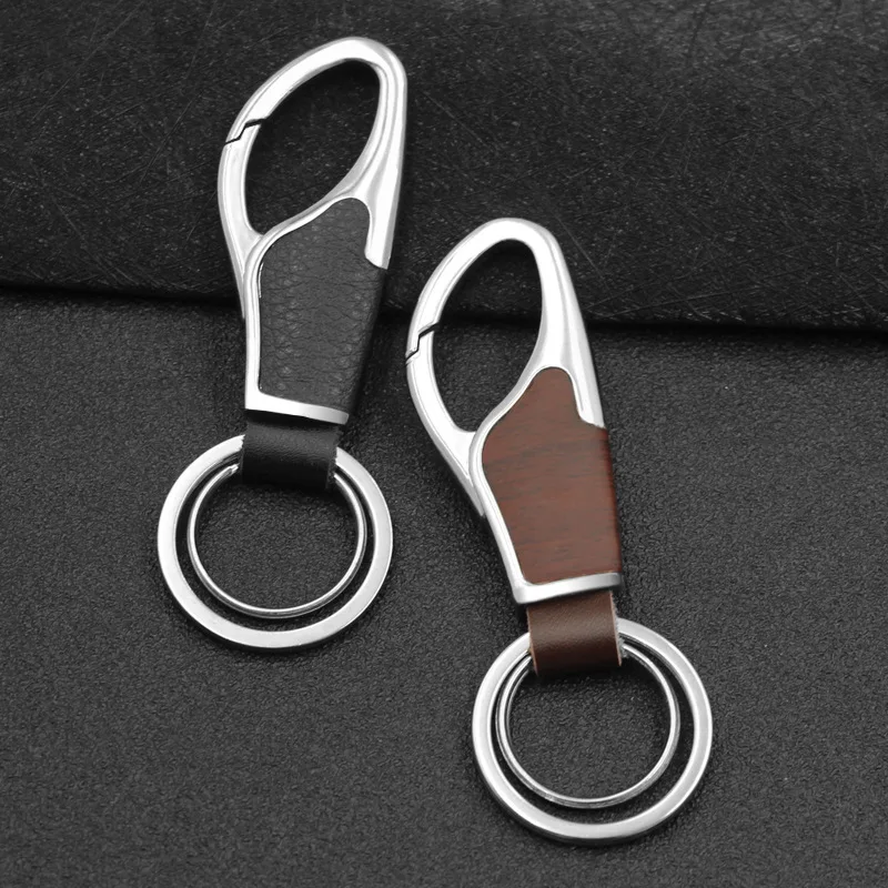 Luxury Leather Men Keychain Black Clasp Creative DIY Keyring Holder Car Key Chain For Men Jewelry Gift
